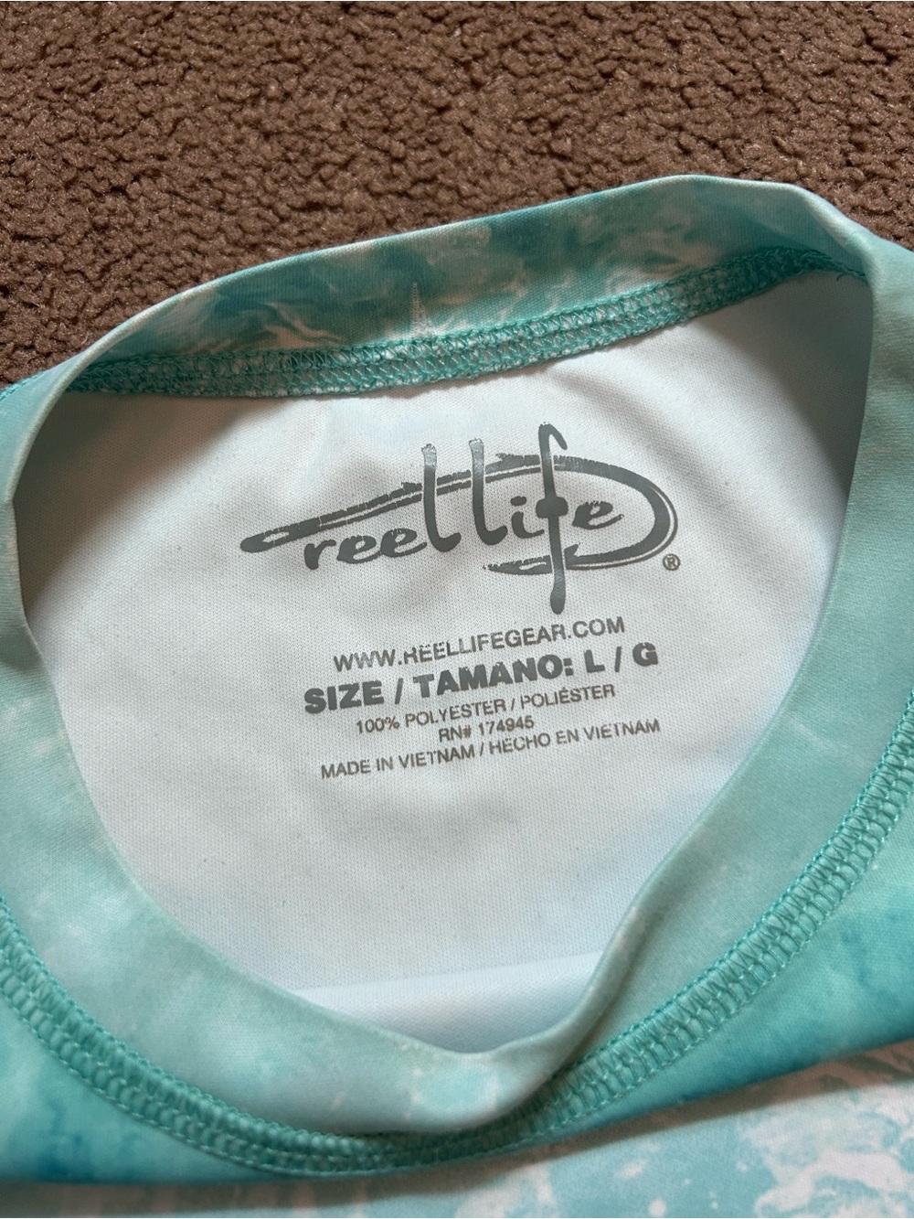 Men’s Reel Life Fishing Shirt Sz Large Teal&White Print Long Sleeved - Picture 5 of 6